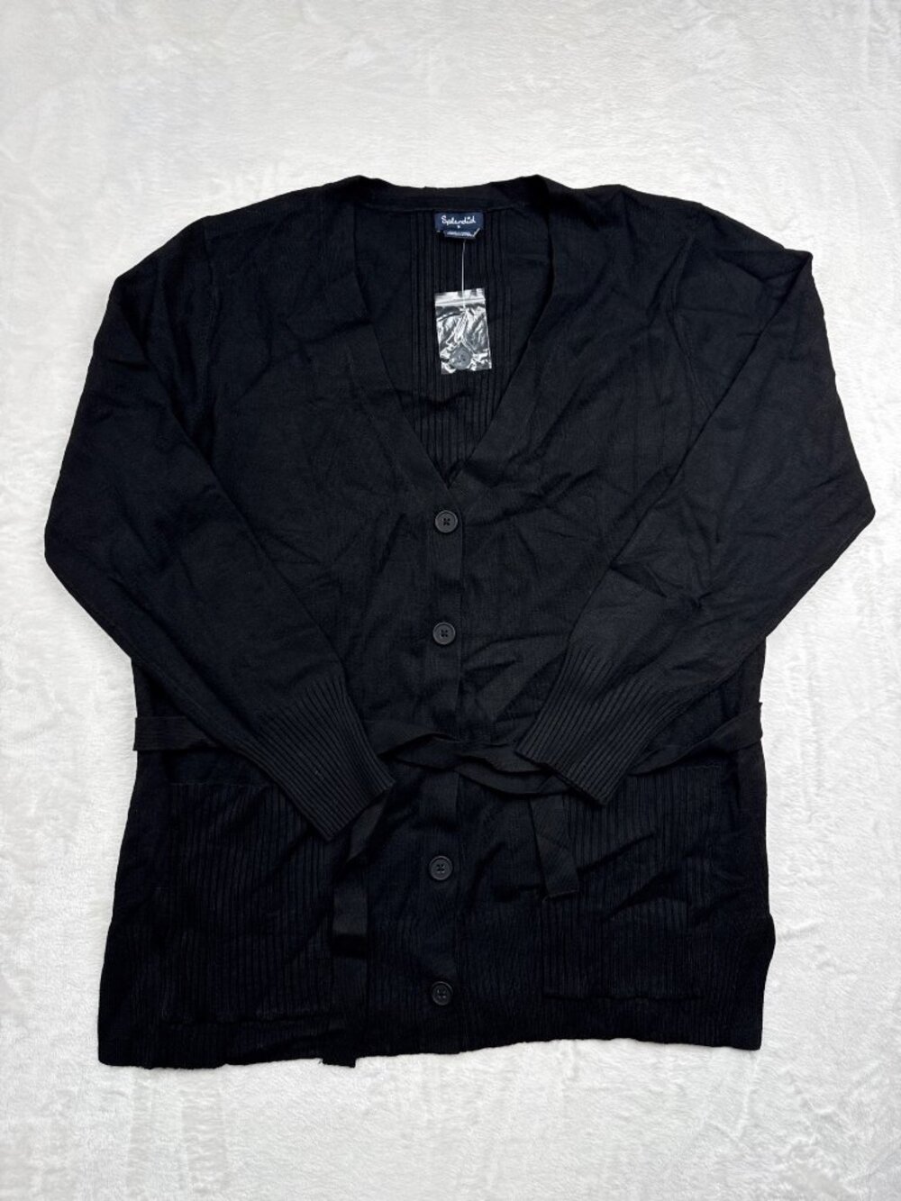 Splendid Black Long Sleeve Button-Front Cardigan With Ribbed Knit Womens Size M
